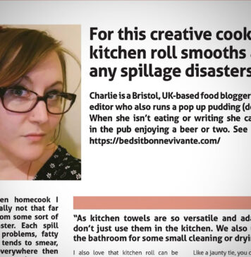 For this creative cook the kitchen roll smooths away any spillage disasters