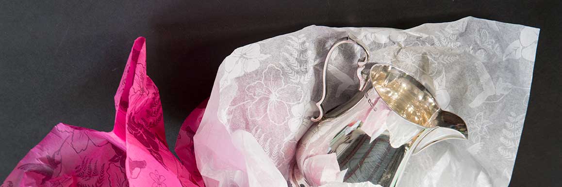 Luxury products: one of the company’s inhouse tissue paper designs printed onto MF paper